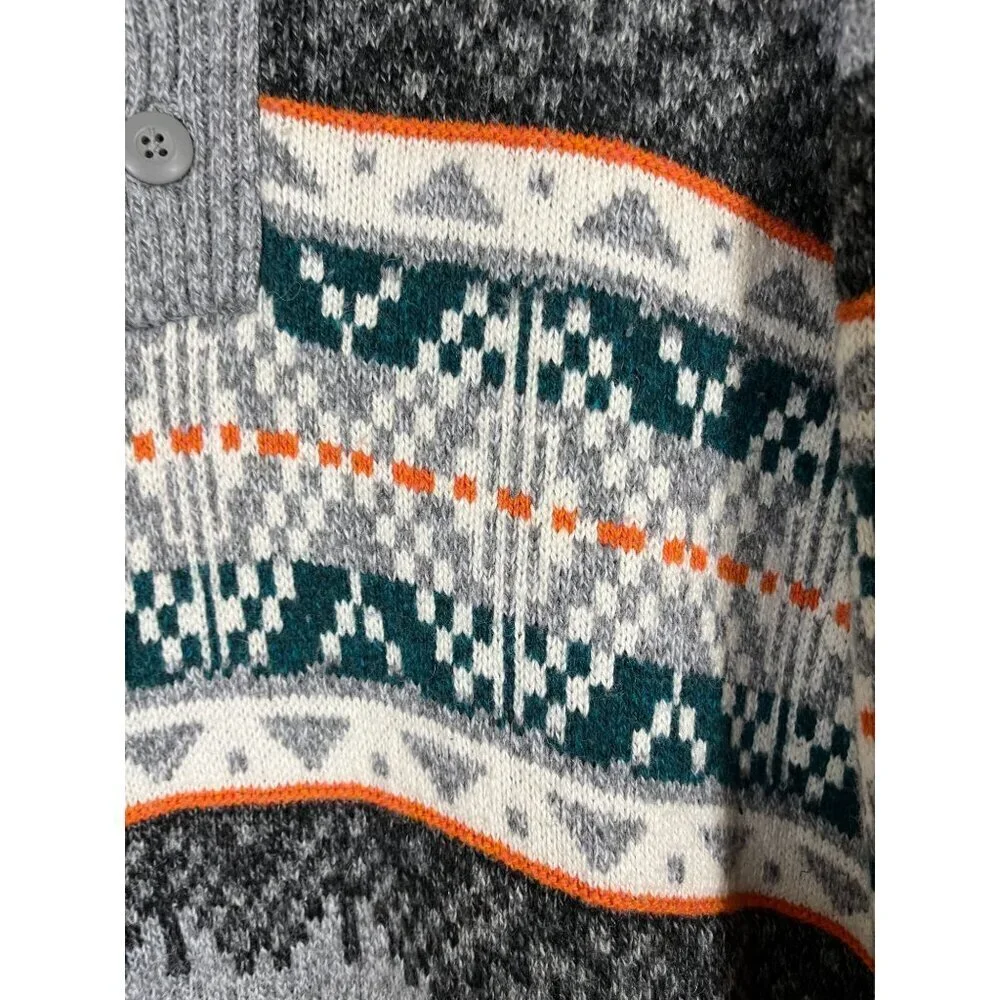American Eagle Grandpa Sweater M Gray Cardigan Chevon Fair Isle Retro 80s
